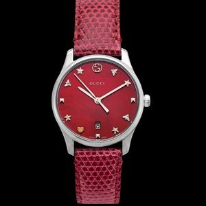 Authentic Gucci mother of pearl 29mm red leather watch